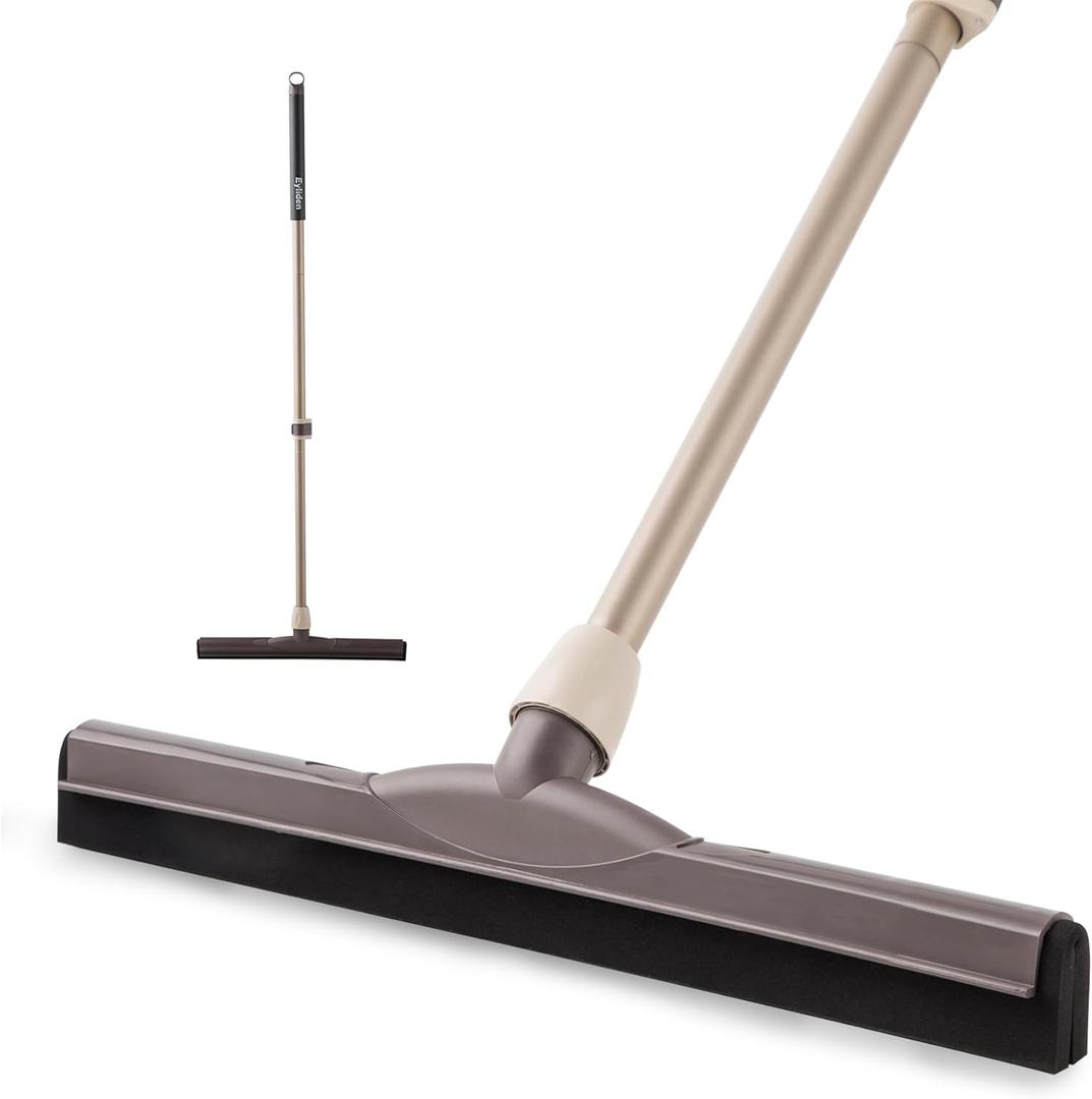 Eyliden Floor Squeegee for Water Removal, 17" EVA Dual-Layer Blade Dries Floors in One Pass, Long Handle, Scratch-Free Water Sweeper for Kitchen, Bathroom, Tile & Hardwood Floors (Brown)