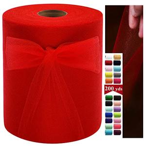 Red Tulle Fabric Rolls 6 Inch by 200 Yards (600 feet) Fabric Spool Tulle Ribbon for Christmas Gift Wrapping DIY Red Tutu Bow Baby Shower Birthday Party Wedding Decorations Craft Supplies