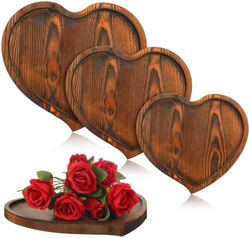 Nitial 3 Pcs Valentine's Day Heart Tray Wooden Heart Serving Plate Tray Romantic Dish Neutral Cheese Charcuterie Board and Platters for Valentine Wedding Display Snack Cake Fruit, Food, 3 Sizes