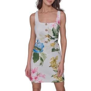 KARL LAGERFELD Women's Sleeveless Square Neck Tweed A-line Mini Dress (10, Soft White/French Blue Combo)