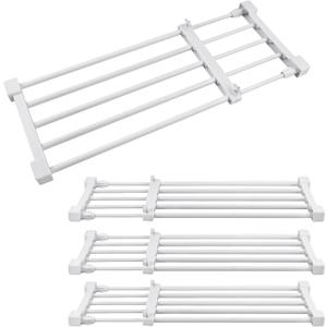 Geetery 4 Pcs Closet Tension Shelf Metal Expandable Closet Shelf Dividers Adjustable DIY Shelf Separators in Closet Tension Rod Storage Rack for Cabinet Kitchen Wardrobe (15''-21.65'' X 9.45'')
