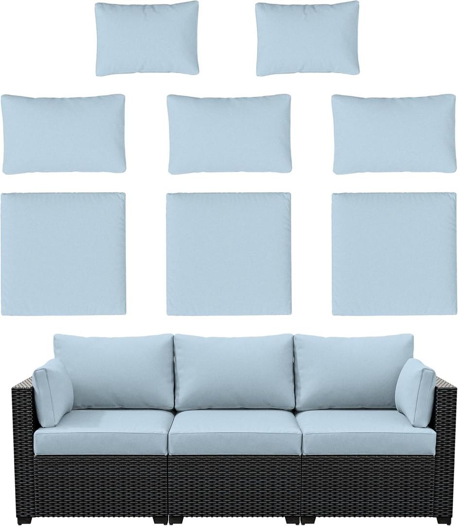 8p Outdoor Cushion Slipcovers Outdoor Patio Cushions Covers Replacement Waterproof with Zipper for 3-Seat Outdoor Rattan Sofa Patio Furniture Cushion Covers Sky Blue, Covers Only