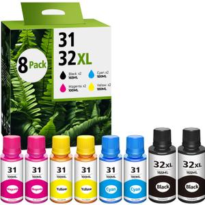 31 32XL Ink Bottle Set Replacement for Smart Tank 5101 7602 6001 5000 Ink Refill Compatible for Smart Tank 7301 7001 5101 5000 5102 7002 5103