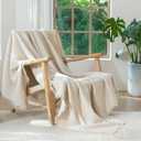 MooMee Muslin Blanket - 100% Cotton 4-Layer Gauze Throw Blanket with All-Around Fringe, Soft Breathable Lightweight Cooling Summer Blankets for Bed Couch (Beige,Twin XL 66" x 90")