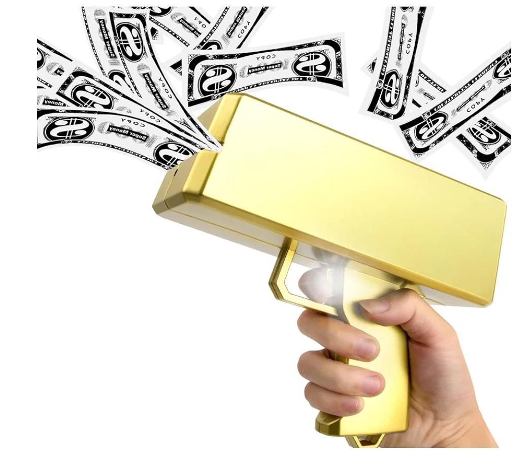 Golden Money Shooter, Make it Rain/Spray Money Paper Playing Toy , Handheld Spray Cash for Game Movies Party Supplies