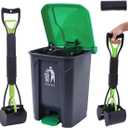 Pooper Scooper 2 Pack with 20 Litre Step Dog Poop Trash Can, 28" Long Handle Dog Poop Scoopers for Large Small Dogs Heavy Duty, Removable Inner Bucket for Outdoors, 50 Waste Bags Included (Green)