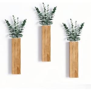 3 Pack Wooden Wall Planters，Modern Farmhouse Wood Vases Plants Wall Decor for Living Room, Bedroom, Bathroom (Brown)