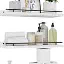 WOPITUES Floating Shelves with Black Metal Guardrail, Shelves for Wall Decor Set of 3, Wall Shelves for Bedroom, Bathroom, Kitchen, Living Room, Plants, Picture Frames, Art- Black and White (15.7 inch)