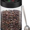 Electric Vacuum Coffee Canister, 1.3L Glass Airtight Food Storage Containers with Smart Pressure Sensor, Automatic Coffee Bean Container Rechargeable with LED Display Window for Kitchen Food Storage