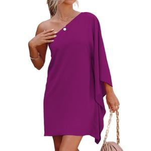 Jhsnjnr Women's Short Wedding Guest One Shoulder Dresses Formal Batwing Sleeve Club Party Cocktail Dress, M