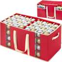 inin Christmas Ornament Storage Box with Adjustable Dividers,Christmas Ornaments Organizer with Zipper,Storage Container Bin with Side Pockets for Holiday Decorations(128 Ball, Red, without Tray)