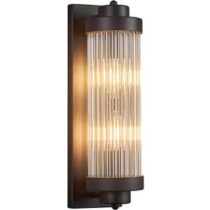 Black Wall Sconces with Crystal Glass Strip Bathroom Sconces Modern Wall Lights for Bedroom Living Room Hallway Wall Light Fixtures, 2 Light E12 Base (15.74 in High)