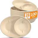 Celel 2 Compartment Oval Paper Bowls 100 Pack, Disposable Chip and Dip Bowls for Party Chips and Salsa Bowl for Party, Divided Snack Bowl Disposable