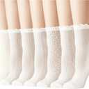 Cityelf 7 Pack Women's Black Ruffle Socks Mesh Lace Cotton Casual Crew Ultra Thin Frilly Ankle Socks
