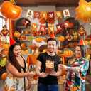 Thanksgiving Party Decorations Set,Foil Curtain Backdrop,Turkey Balloons, Tablecloth, Cake Toppers, Banner