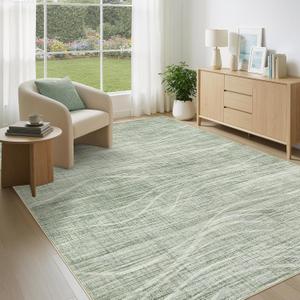 WITSHOCK 5x8 Area Rug Green Rug for Living Room, Washable Rugs for Bedroom Dining Room Kitchen Nursery, Modern Wave Striped Rugs, Non Slip Stain Resistant Lightweight Carpet Home Decor, Sage Green