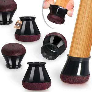 Chair Leg Floor Protectors Chair Leg Protectors for Hardwood Floors Felt Silicone Caps Strengthen Bottom Protection Anti-Scratch Reduce Noise 32 Pack Black Round Medium Fit 3/4" to 1-3/16" (19-30mm)