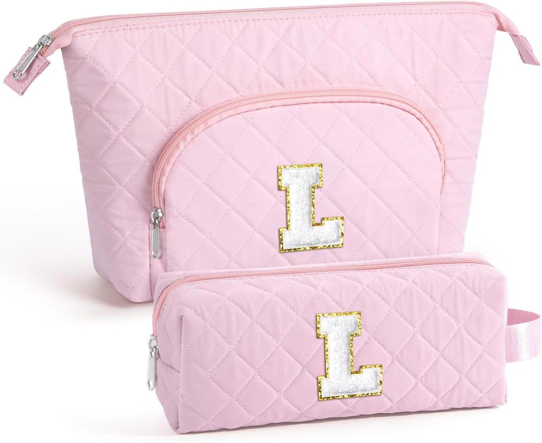YOOLIFE Birthday Gifts for 6 7 8 9 10 11 12 13 14 15 Year Old Teen Girl - Initial Makeup Bag Toiletry Pouch Cosmetic Case, Teen Girl Gifts Trendy Stuff, Pink L