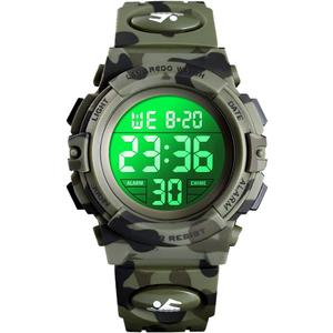 Kids Watch,Boys Watch for 3-15 Year Old Boys,Digital Sport Outdoor Multifunctional Chronograph LED 50 M Waterproof Alarm Calendar Analog Watch for Children with Silicone Band,Kids Gift (Army)