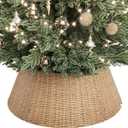 ELYKEN 28 Inch Christmas Tree Collar, 5-Piece Xmas Tree Skirt for Artificial Trees, Handcrafted Plastics Wicker Tree Base Cover with Cord Cut-Out Rustic Farmhouse Tree Ring for Home Decor (Natural-Round Pp)