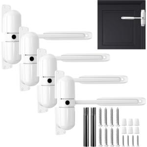 Gisafai 4 Sets Automatic Door Closer, Spring Door Closer Heavy Duty Self Closing Hinges, Convert Hinged to Self Closing Automatic Opener and Closer for Gate Garage Safety(White)