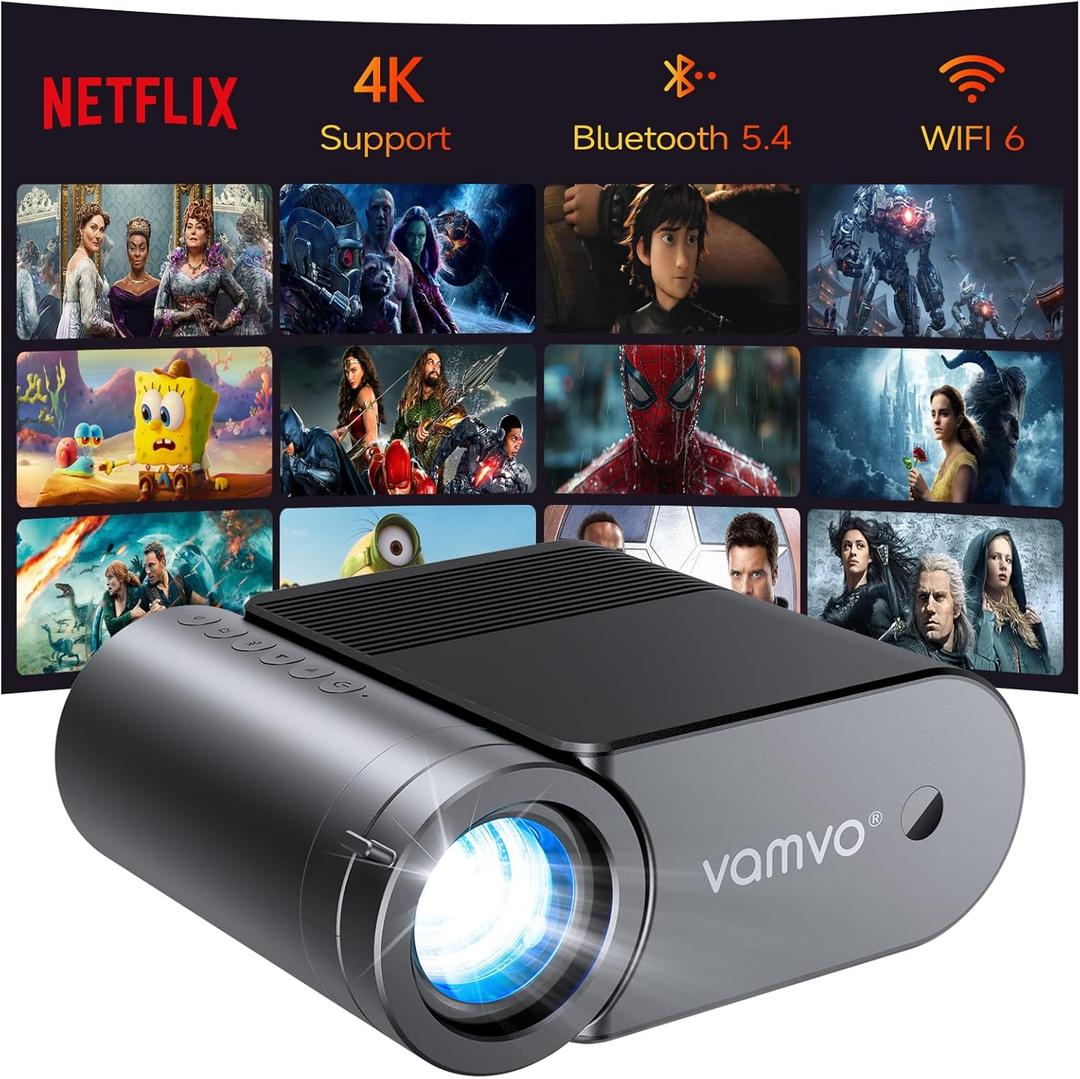 Portable WiFi Projector, Native 1080P Mini Movie Projector, 200 ANSI, WiFi & Wired Screen Mirroring, HDMI USB TypeC, Video Projector for Home Theater Bedroom & Outdoor Camping