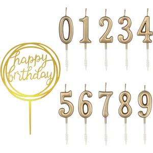 10-Piece Number Birthday Candles - Glitter Cake Toppers for Birthday & Wedding Parties (Champagne Gold)