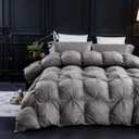 Three Geese Pinch Pleat Waterfowl Feathers and Down Comforter Palatial King Size Duvet Insert,750+ Fill Power,1200TC 100% Cotton, Premium All Seasons Gray Warm Hotel Comforter with 8 Tabs. Palatial King:120x98inches, Grey Twisted Flower