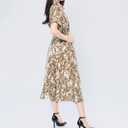 Women's Summer Leopard Print Casual Dress - Shirt Collar V-Neck Short Sleeve Flowy A-Line Dress (Medium, Brown)