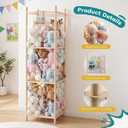 OLIXIS Large Plushies Storage Organizer, 54In Oversized Stuffed Animal Holder, Elastic Cord & Solid Wood Base Design, Space Saving Zoo Toy Storage for Nursery Playroom Bedroom, Wood