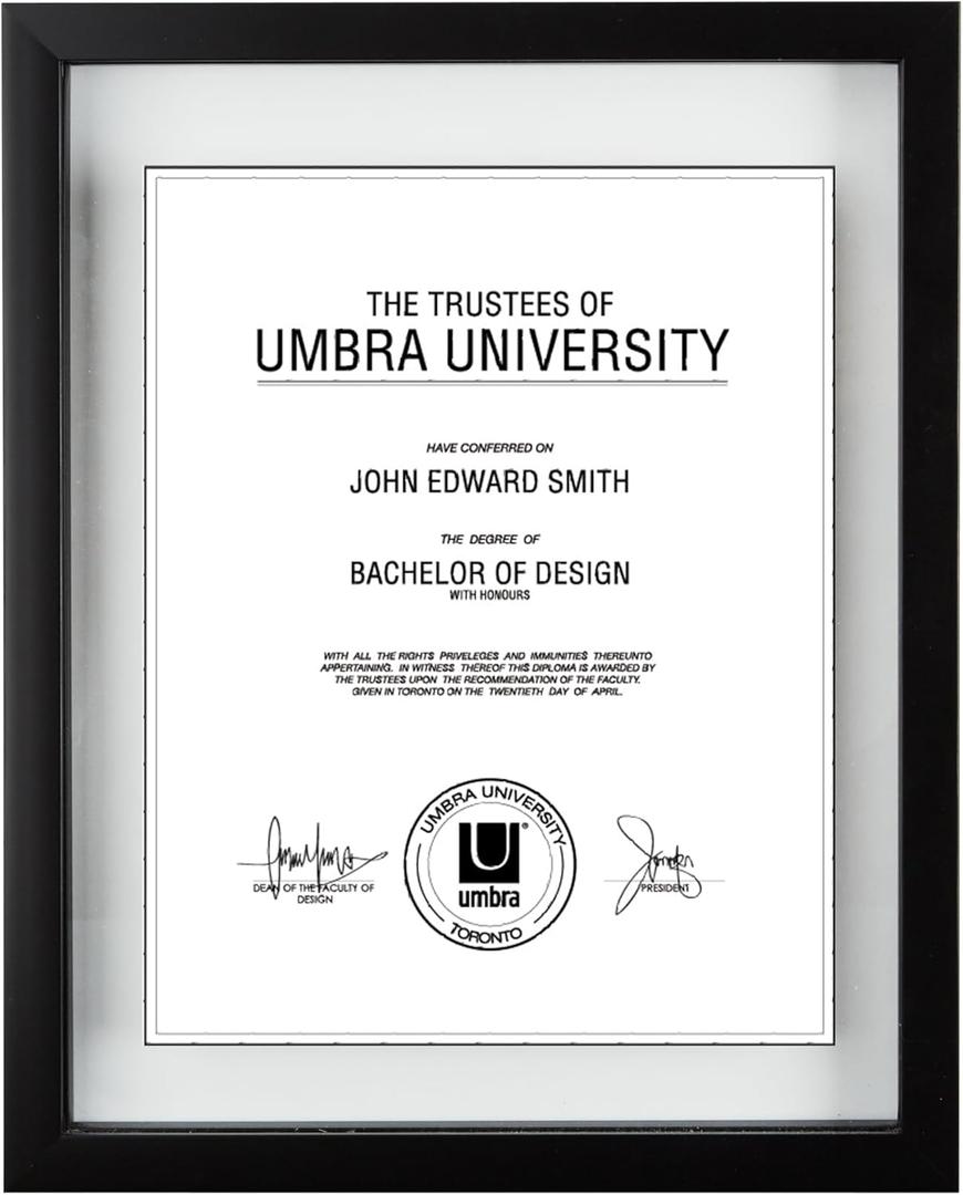 Umbra Document Frame - 11x14 Picture Frame, Floating Frame for Displaying 8-1/2x11 or 11x14 Document, Diploma, Certificate, Photo or Artwork, Black