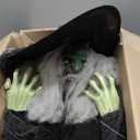 Haunted Hill Farm Life-Size Talking Witch Holding Spell Book, Halloween Animatronic with Touch Activated Lights and Sound, Poseable, Battery Operated Indoor or Covered Outdoor Halloween Decorations