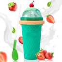 Slushie Cup, 2 Pack Slushy Maker Cup, DIY Magic Squeeze Cups for Juice Milk Yogurt Ice Cream Make, Portable Double Layer Smoothie Cup with Lid & Straw for Kids Friends Family (Pink+Green)