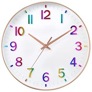 HZDHCLH Kid Wall Clocks Battery Operated,12 inch Silent Non Ticking Modern Wall Clock for Nursery Kids Room Living Room Bedroom Kitchen Office Classroom Decor