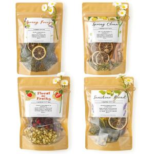 Siifert 4 Set Spring Clean Potpourri Bags Stovetop Simmering Mix Potpourri Instruction and Sticker Floral Fruity Cinnamon Natural Air Freshener Sachet for Party Craft DIY Gift Housewarming Hostess