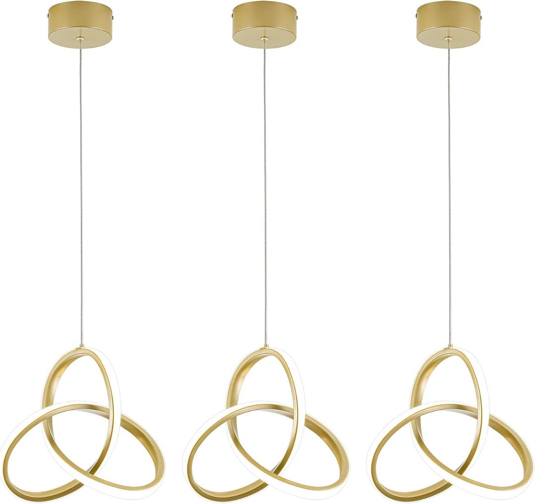 MAYNA Spiral Kitchen Island Pendant Lights, 4000K Modern Led Chandelier Light Fixture, 18W Adjustable Hanging Light Fixtures for Kitchen Island Dinning Room, 3 Pack (Gold)