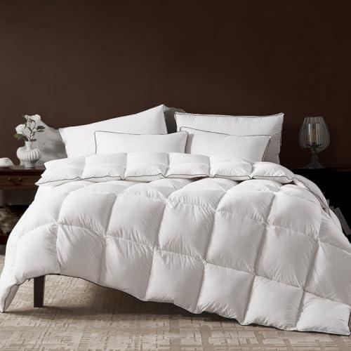 Richtry Goose Feather Down Fiber Comforter Queen Size, Fluffy Cotton Quilted White Duvet Insert, Ultra-Soft, Breathable, Luxury Bedding Comforter All Season Medium Warmth with Corner Tabs, 90x 90Inch