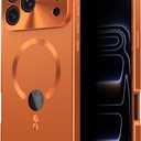 Magnetic Metal Edge Full Body Military Drop Protection for iPhone 17 Pro Max Case,Compatible with MagSafe,Rugged Built-in Privacy Screen Protector Logo View Shockproof Cover,Orange