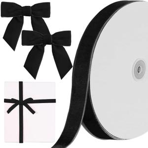 Christmas Black Velvet Ribbon, 1 Inch x 10 Yard Vintage Single Face Spool Satin Velvet Ribbon for Christmas Wreath Decoration DIY Bow Craft Gift Wrapping Wedding Ornaments Party Home Decor