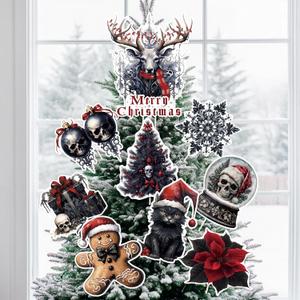 3 x Christmas Gothic Ornaments for Christmas Tree Goth Tree Topper 9Pcs for Xmas Tree Top Decoration Indoor Outdoor Home Creepmas Decor Holiday Party