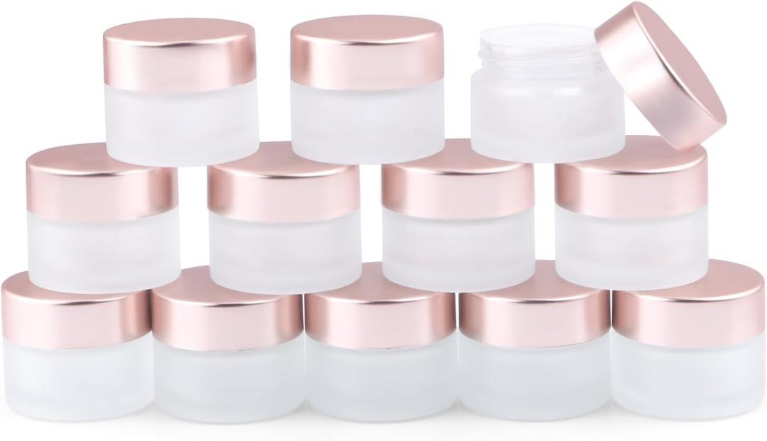 12 Pack Frosted Glass Cream Jar - 15g/0.5 oz Empty Makeup Container Refillable Travel Pot Jar For Lotion Cream Cosmetics Ointments