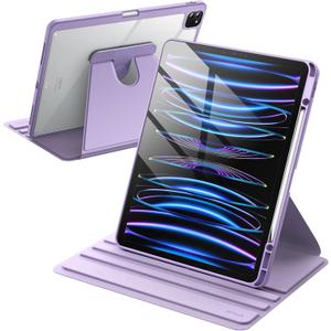 JETech Rotating Case for iPad Pro 12.9-Inch (2022/2021/2020/2018) with Pencil Holder, 360 Degree Rotation Protective Stand Cover Clear Back, Auto Wake/Sleep (Light Purple)