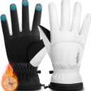 rivmount Winter Waterproof Ski Snow Warm Gloves for Women Men, Windproof Cold Weather Thermal with Touchscreen Fingers, for Running Driving Cycling Hiking Biking Outdoor Sports Daily Work (Large, White)