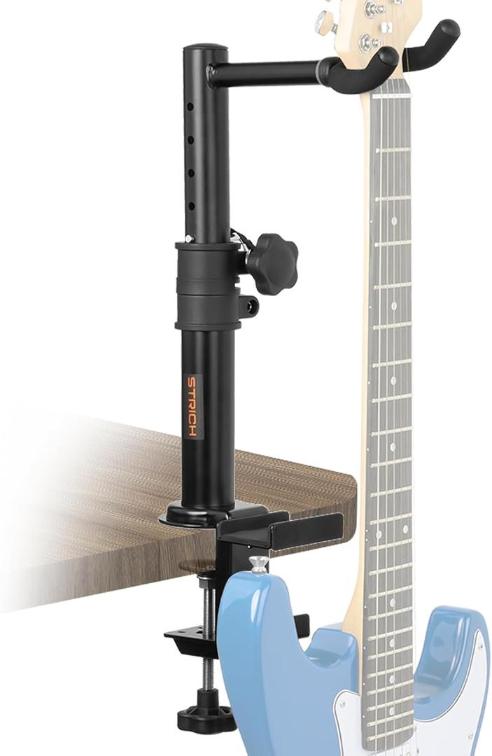STRICH Guitar Desk Stand with Desk Clamp, Heavy Duty Metal Guitar Desk Mount Adjustable Height for Acoustic, Electric Guitar, Bass, TGS-1