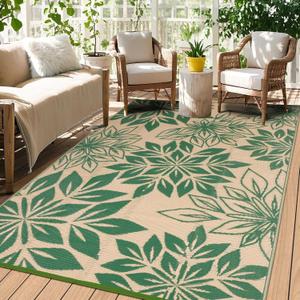 Waterproof Outdoor Rugs 5x8, Green Outdoor Plastic Straw Rug Double-Sided, Fade Resistant Patio Rug, Easy Cleaning RV Camping Mats Outside Carpet Portable for Balcony Porch Garden Deck Picnic