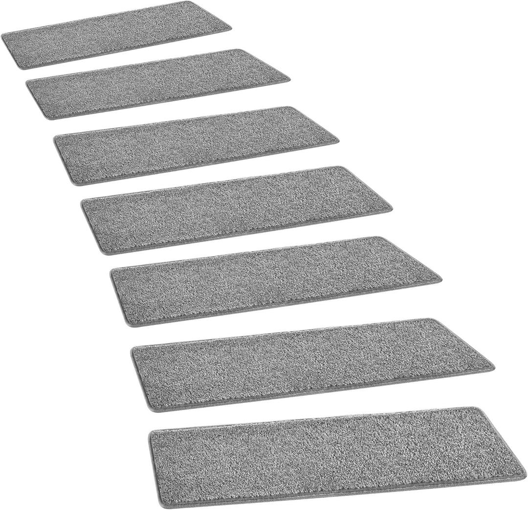 PURE ERA Carpet Stair Treads Tape Free Non Slip Indoor Stair Carpet Stair Protectors Pet-Friendly Non-Slip Skid Resistant Washable Reusable 8" x 30"(14 Pieces,Gray), 14 Pieces NO Bullnose