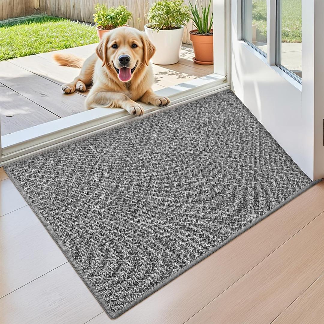 Color&Geometry Small Ultra Thin Indoor Door Mat Non Slip Rubber Backed Dirt Trapper 17"x30"(Rolled-up NO Creases), Rugs for Entryway, Front Door Mat Indoor Washable Low-Profile Entry Mat, Light Grey (1'5" x 2'6" (Rectangular))