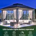 300 LED Curtain Lights Battery Operated, 2Pack 10ftx10ft Battery Power Fairy Curtain String Lights with Remote Timer, for Outside Patio Backdrop Indoor Bedroom Wedding Decor Cool White