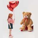HollyHOME Big Teddy Bear Stuffed Animal Valentines Large Bear Plush with Red Heart for Girlfriend and Kids Valentines 36 inch Tan