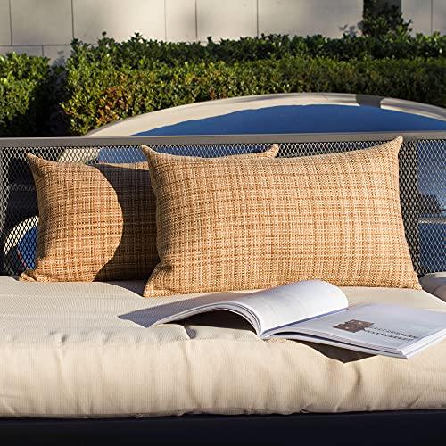 Kevin Textile Throw Pillow Cover Outdoor Waterproof Decorative Square Cushion Covers Water Resistant Pillowcase Shell for Couch Tent Park Pack of 2 (12 x 20 Beige)